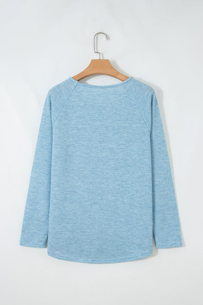 Solid Textured Knit Raglan Long Sleeve Top