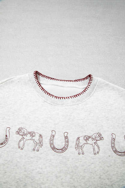 Western Embroidered Round Neck Graphic Sweatshirt