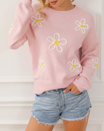 Floral Embroidered Crewneck Sweater