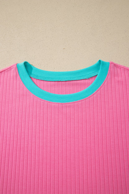 Colorblock Trim Ribbed Top & Shorts Set