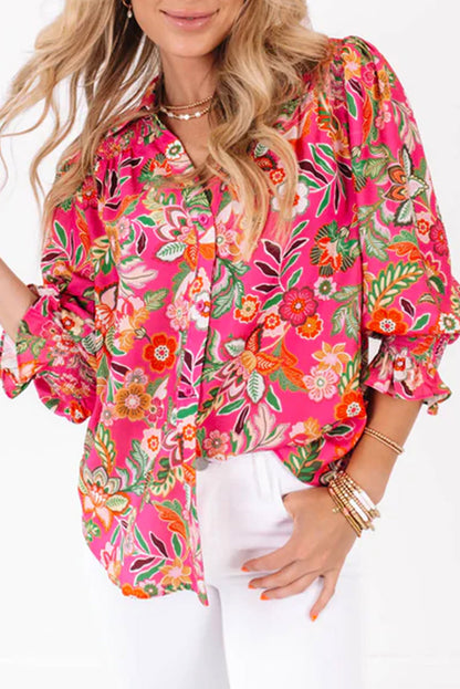 Floral Smocked Cuff Buttoned Shirt