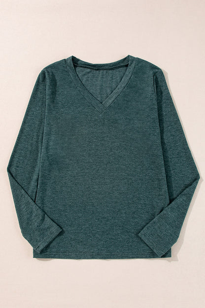 Solid Long Sleeve V-Neck Top