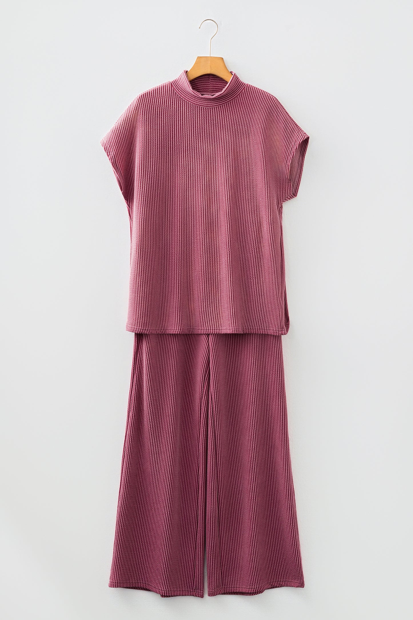 Corded Knit Mock Neck Tee and Pant Set