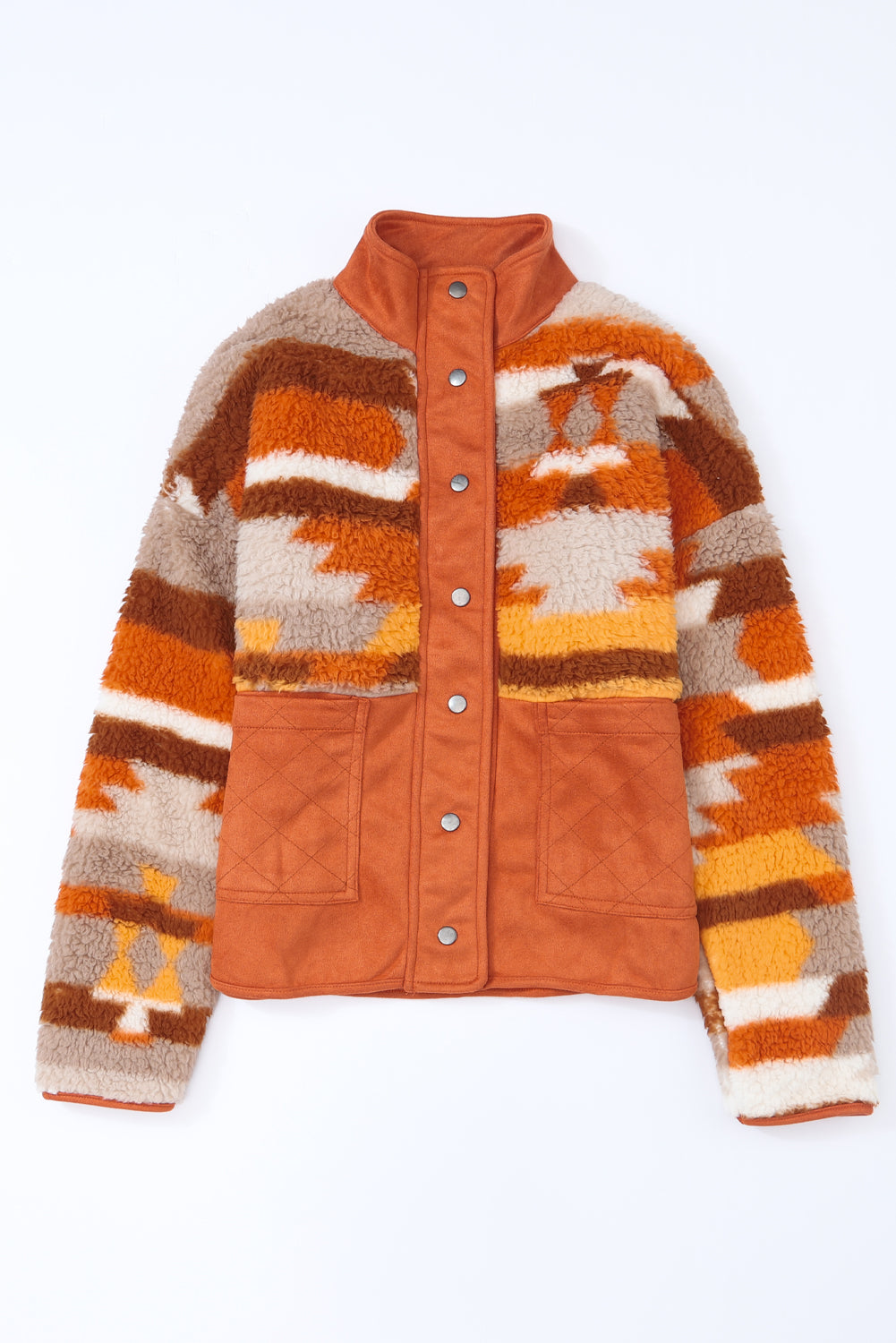 Aztec Colorblock Fleece Buttoned Jacket