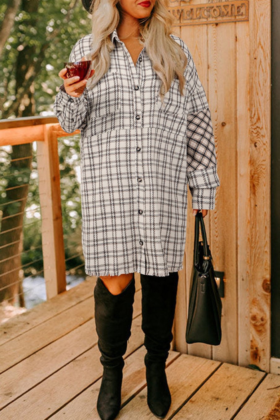 Plus Size Plaid Long Sleeve Shirt Dress