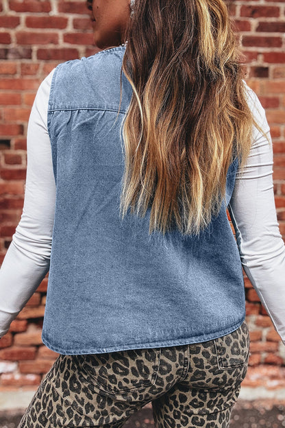 Denim Pleated Patchwork Sleeveless Top