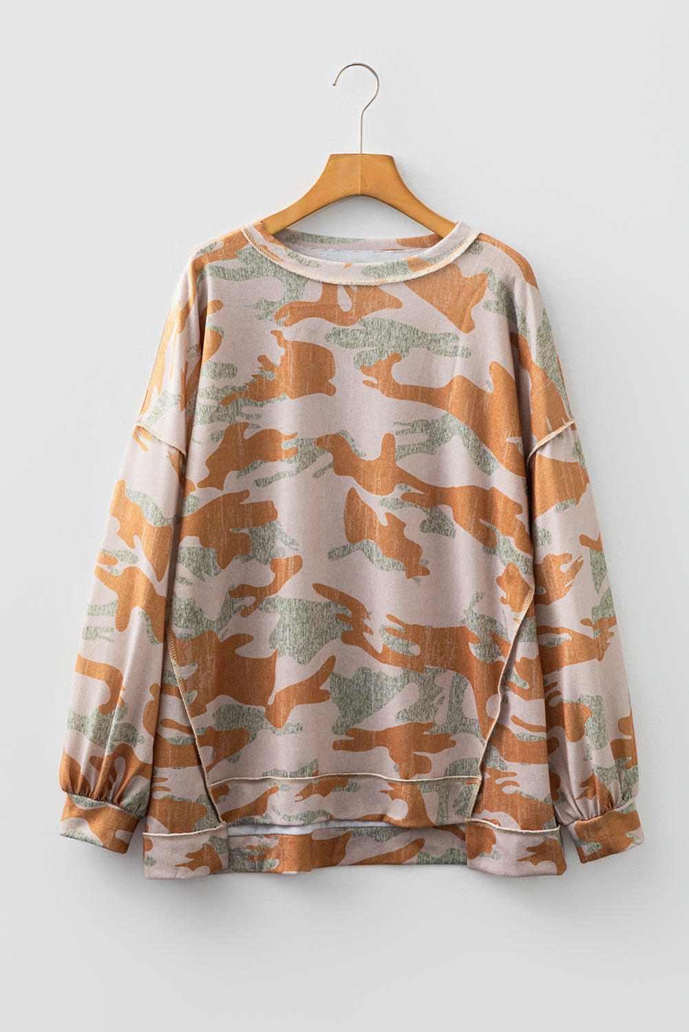Camo Reverse Seam Drop Shoulder Sweatshirt