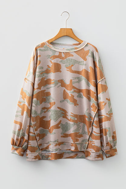 Camo Reverse Seam Drop Shoulder Sweatshirt