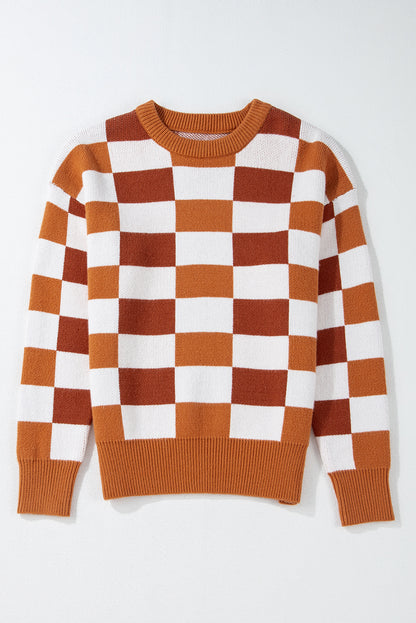 Checker Ribbed Trim Sweater