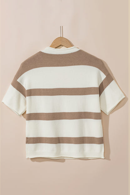 Stripe Short Sleeve Sweater Knit Top