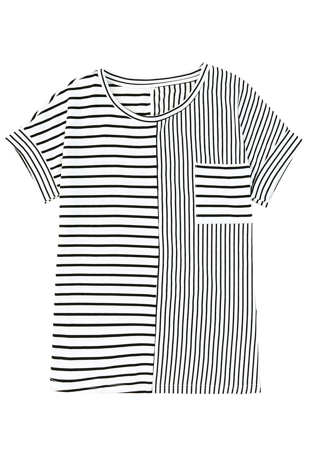 Stripe Patchwork Chest Pocket T-Shirt