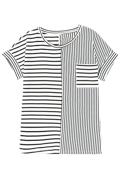 Stripe Patchwork Chest Pocket T-Shirt