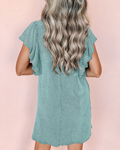 Textured Flutter Sleeve Mini Dress