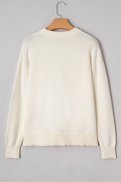 Christmas Sequin Bow Ribbed Trim Sweater