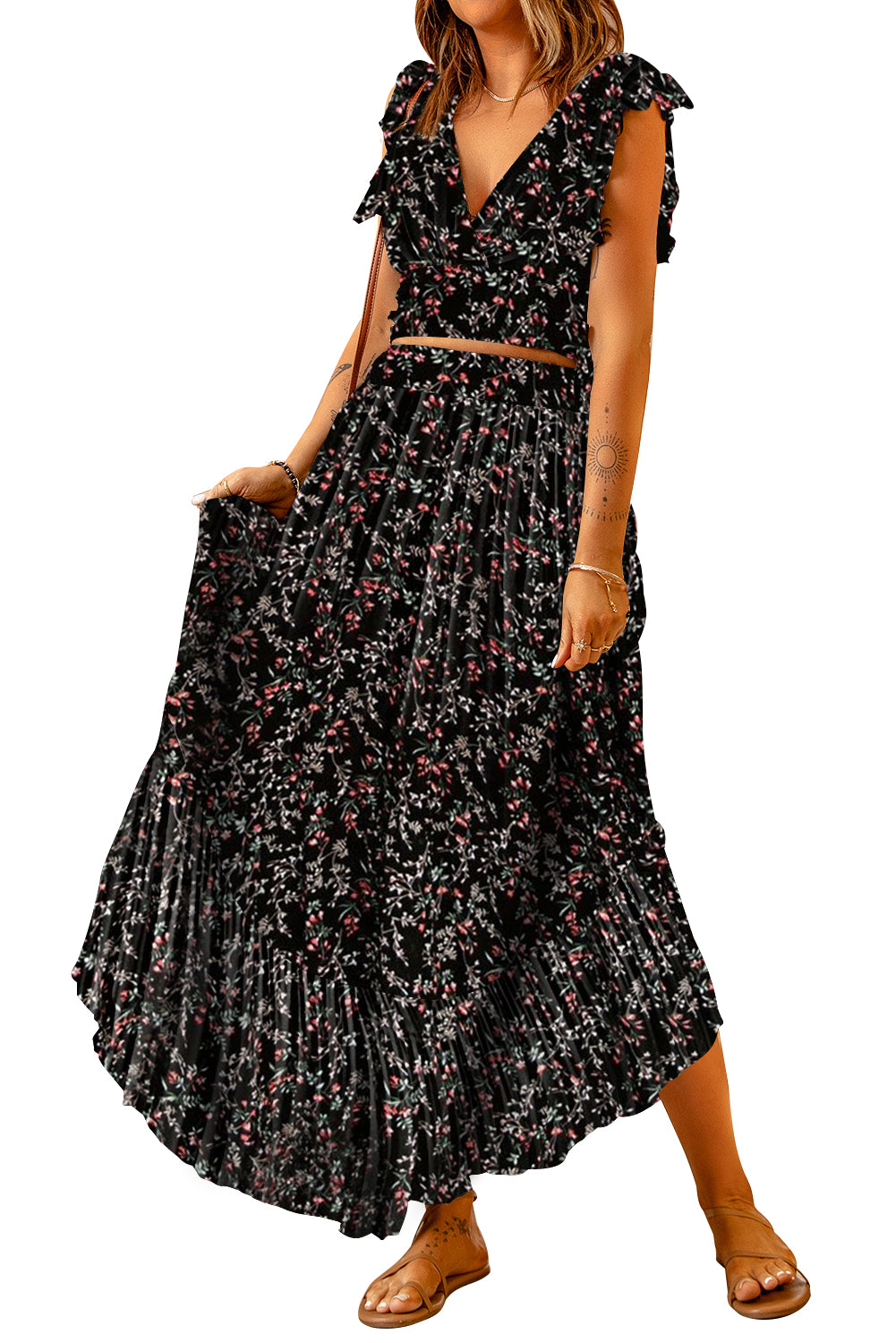 Floral Crop Top and Maxi Skirt Set