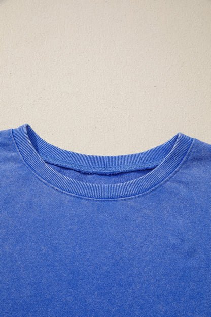 Solid Mineral Wash Split Hem Tunic Sweatshirt