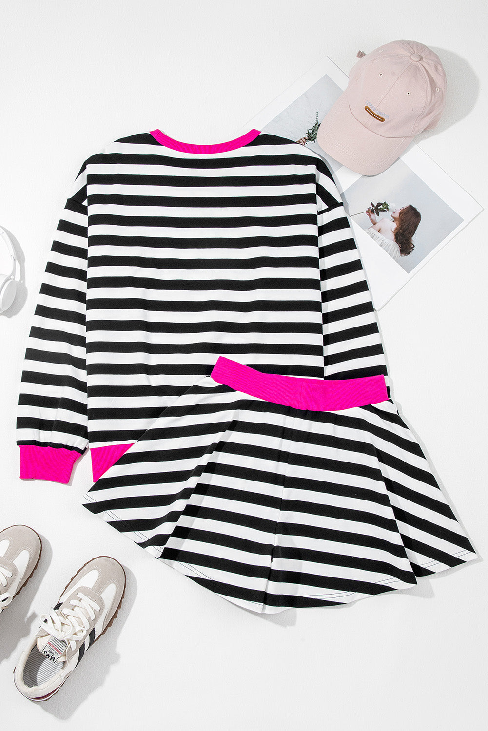 Stripe Contrast Ribbed Top and Shorts Set