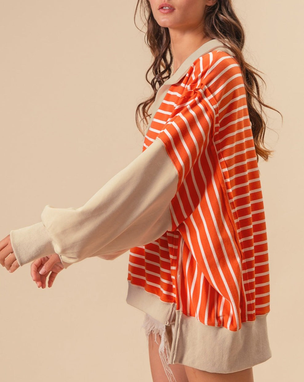 Stripe Colorblock Drop Shoulder Sweatshirt