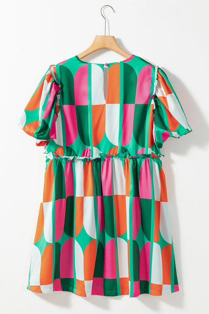 Abstract Puff Sleeve Dress