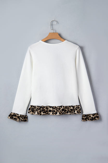 Leopard Ruffle Patchwork Button Up Cropped Cardigan