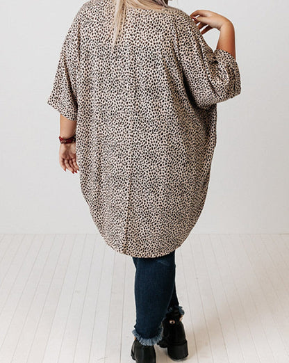 Leopard Open Front Cardigan Plus Size