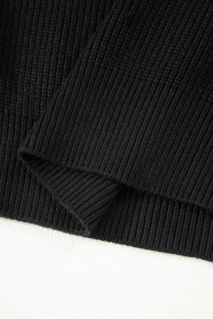 Ribbon Knot Backless Drop Shoulder Ribbed Sweater