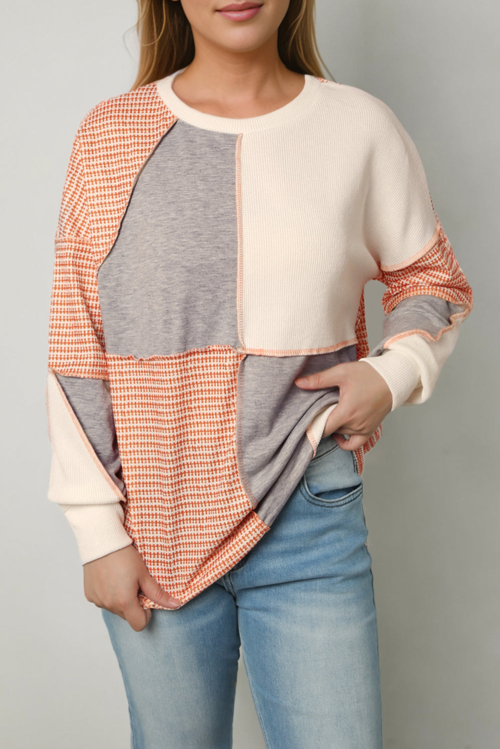 Colorblock Reverse Seam Oversized Top