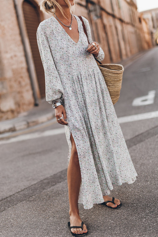 V-Neck Split Hem Maxi Dress