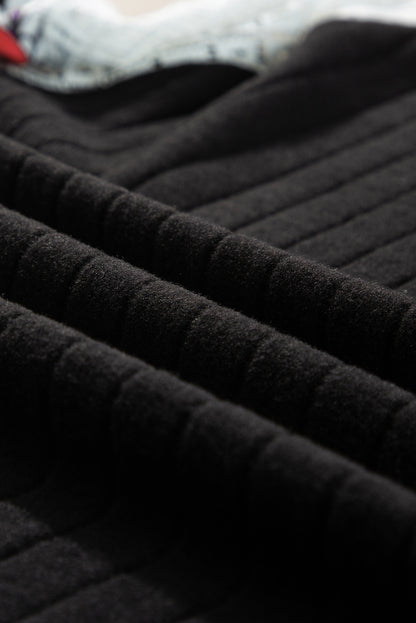 Floral Ribbed Patchwork Long Sleeve Blouse