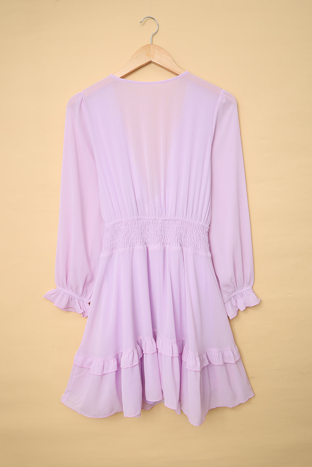 Bow V-Neck Lantern Sleeve Dress