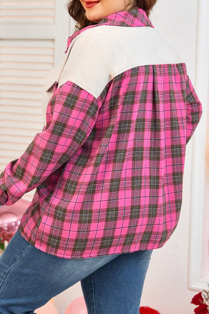 Plus Size Plaid Knit Patchwork Shirt