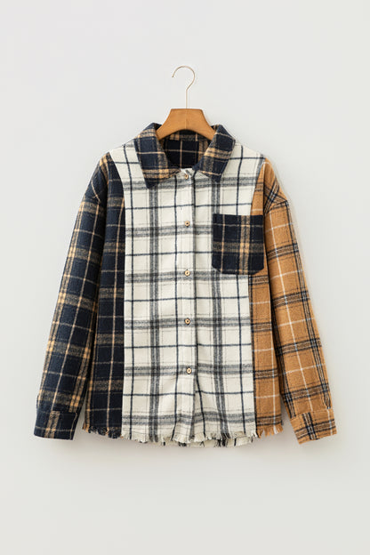 Plaid Colorblock Long Sleeve Buttoned Shacket