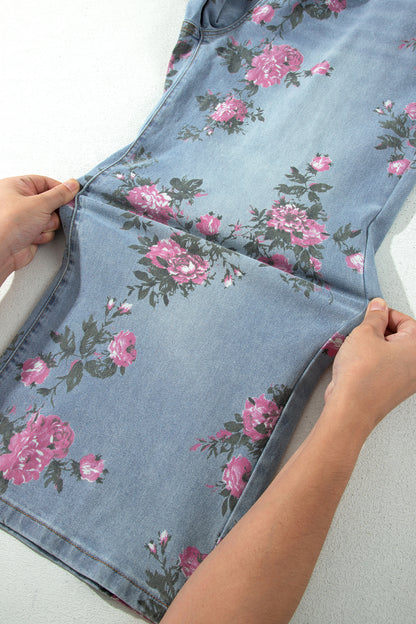 Plus Size Floral Ankle Length Loose Jeans