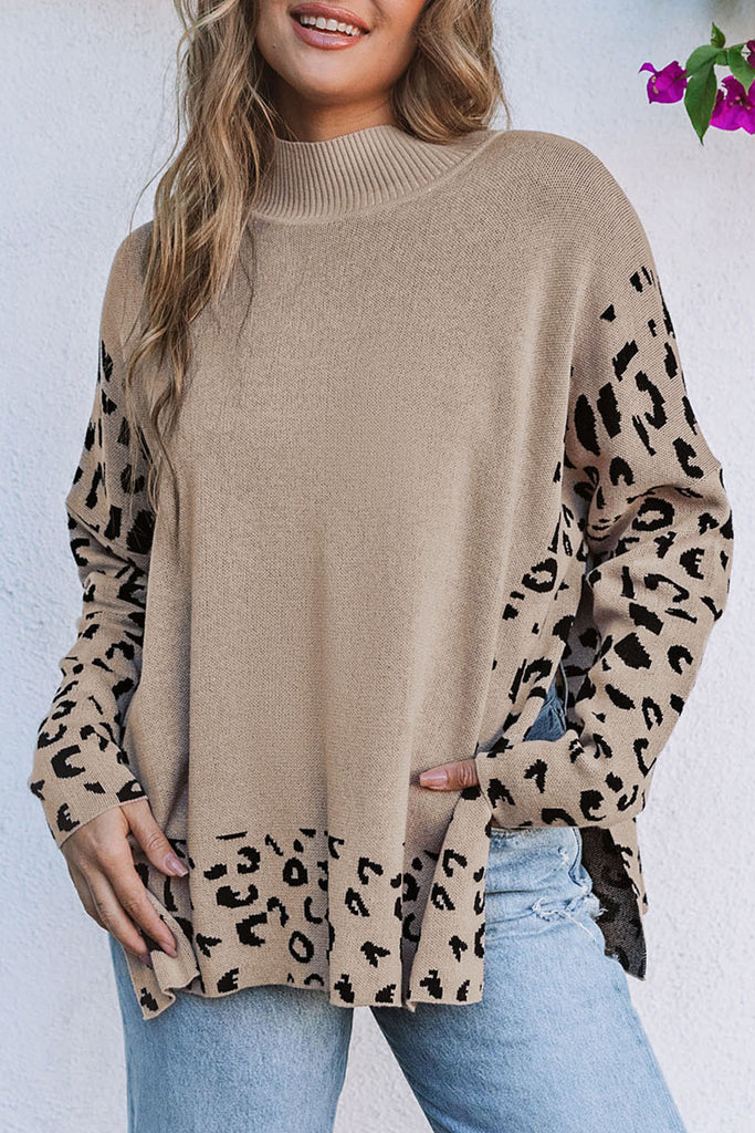 Leopard Mock Neck Oversized Sweater