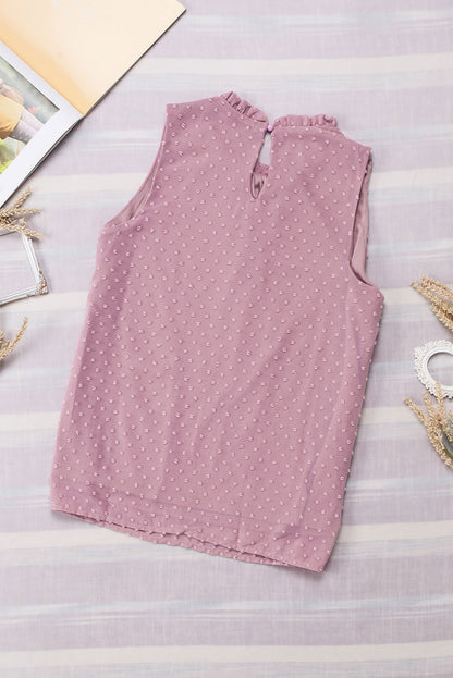 Swiss Dot Sleeveless Ruffle Crewneck Tank