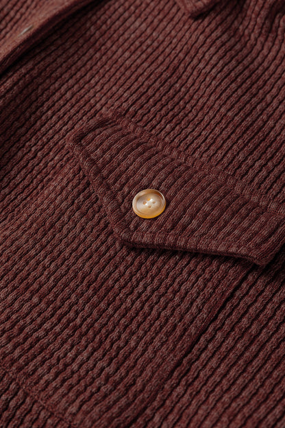 Ribbed Knit Flap Pocket Button-Up Shacket