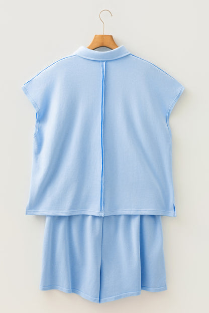 Plus Size Solid Polo Tee & Elastic Waist Shorts