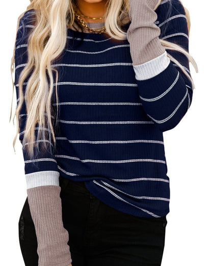 Stripe Colorblock Ribbed Pullover Top