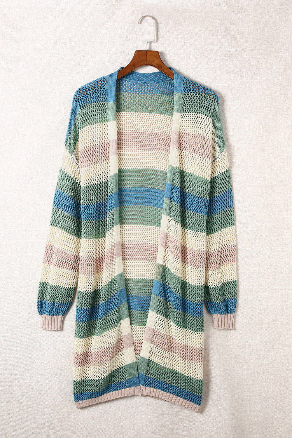 Stripe Colorblock Hollowed Knit Cardigan