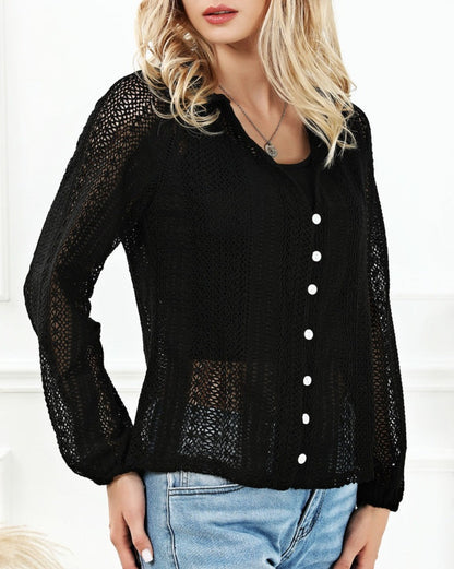 Lace Buttoned V-Neck Shirt