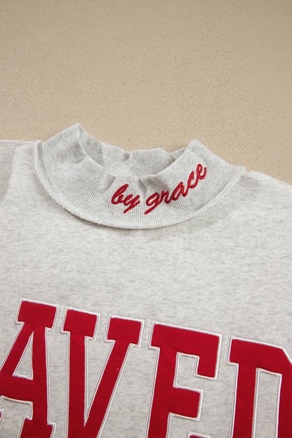 Saved By Grace Embroidered Graphic Mock Neck Sweatshirt