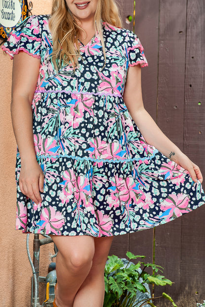 Floral Ricrac Trim Dress Plus Size