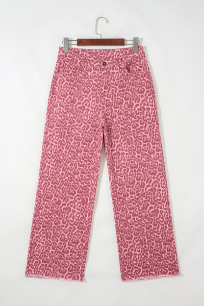 Leopard Frayed Edge High Waist Wide Leg Jeans