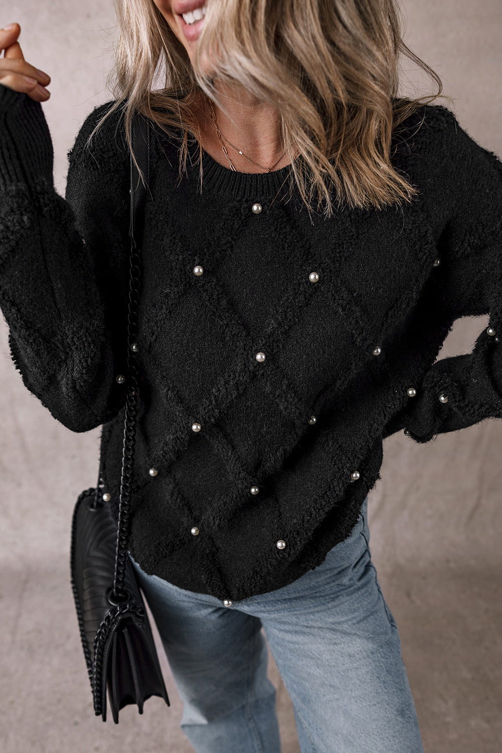 Pearl Embellished Long Sleeve Sweater