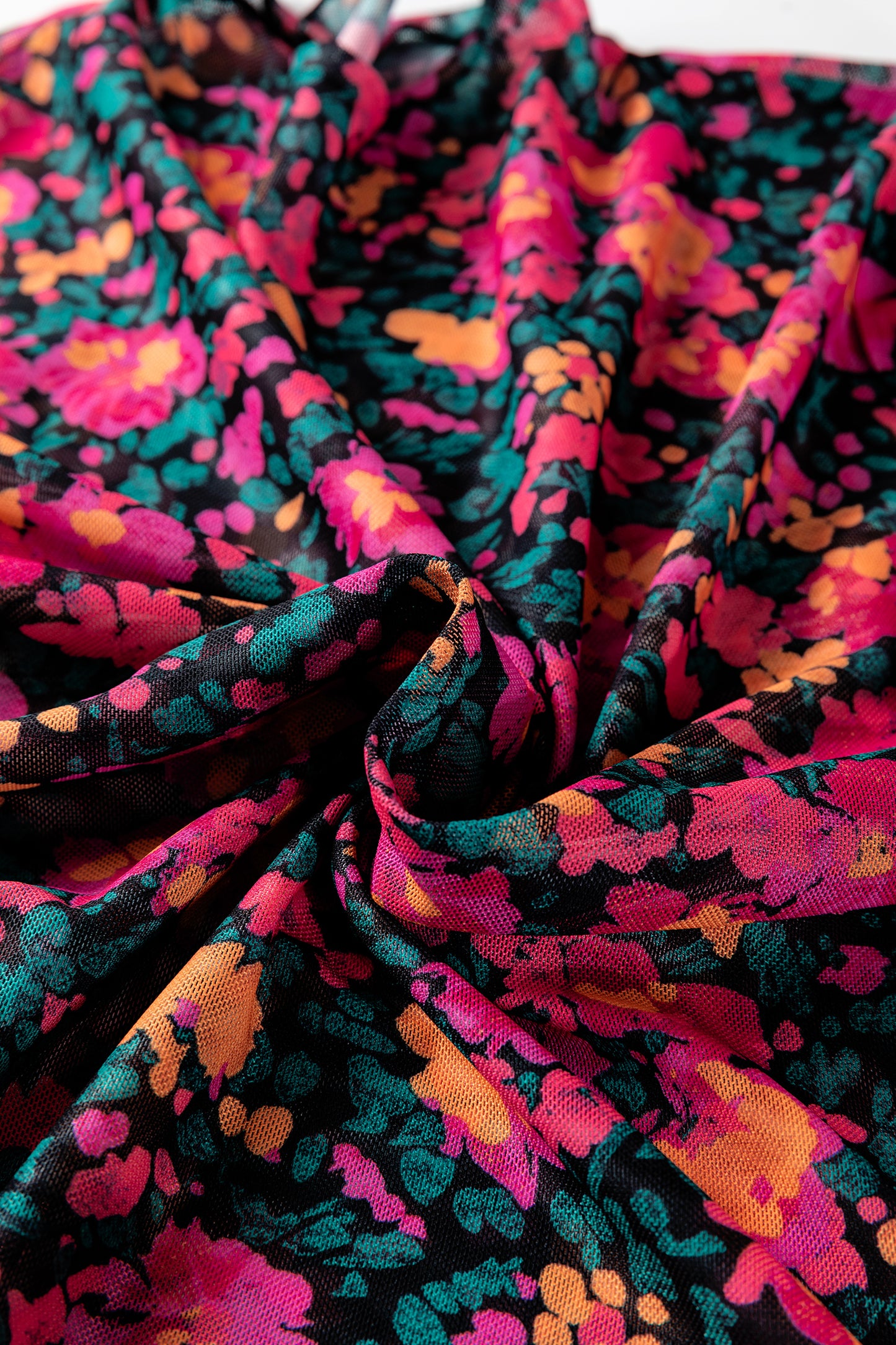 Floral Mesh Long Sleeve Mock Neck Top