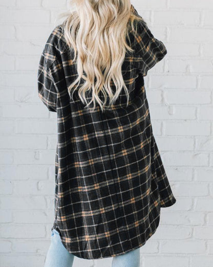 Plaid Buttoned Long Shacket w/Pockets