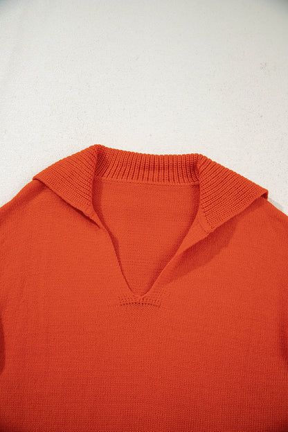 Solid Collared V-Neck Ribbed Edge Sweater