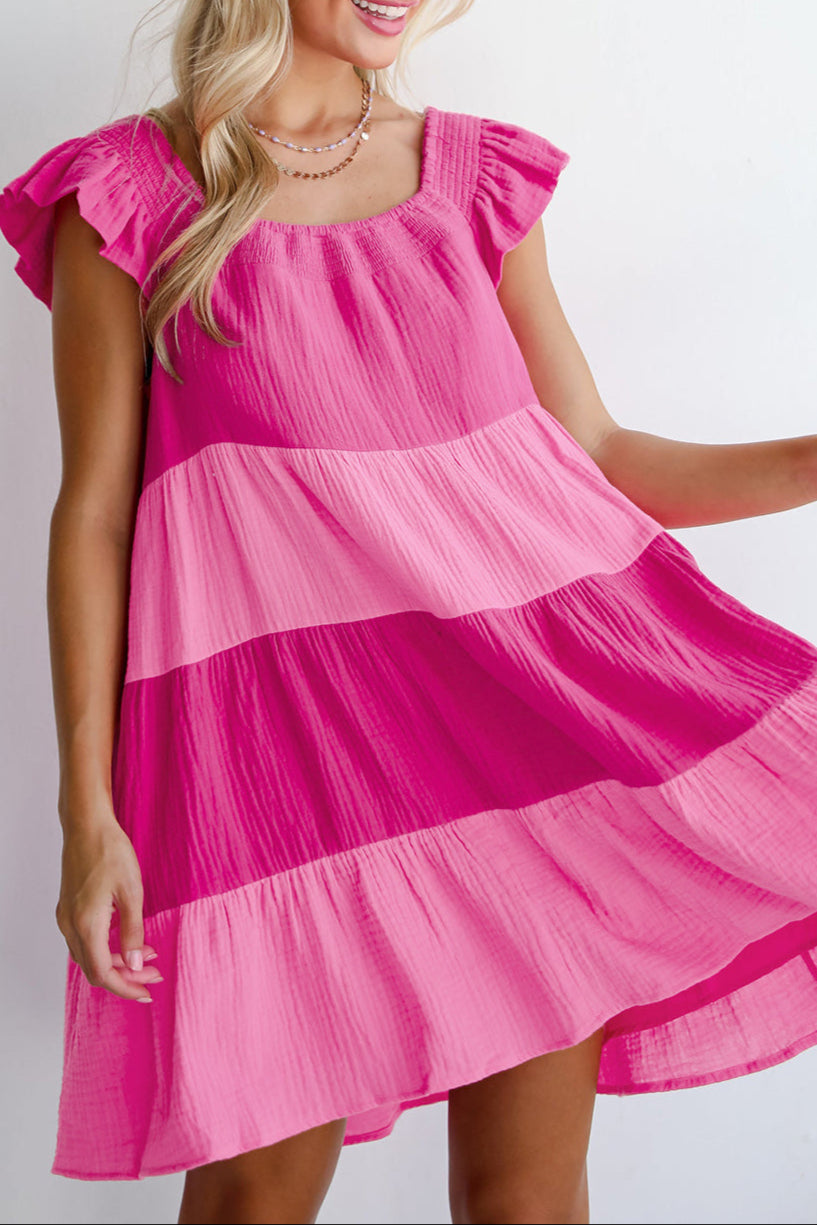 Colorblock Ruffle Tiered Mini Dress