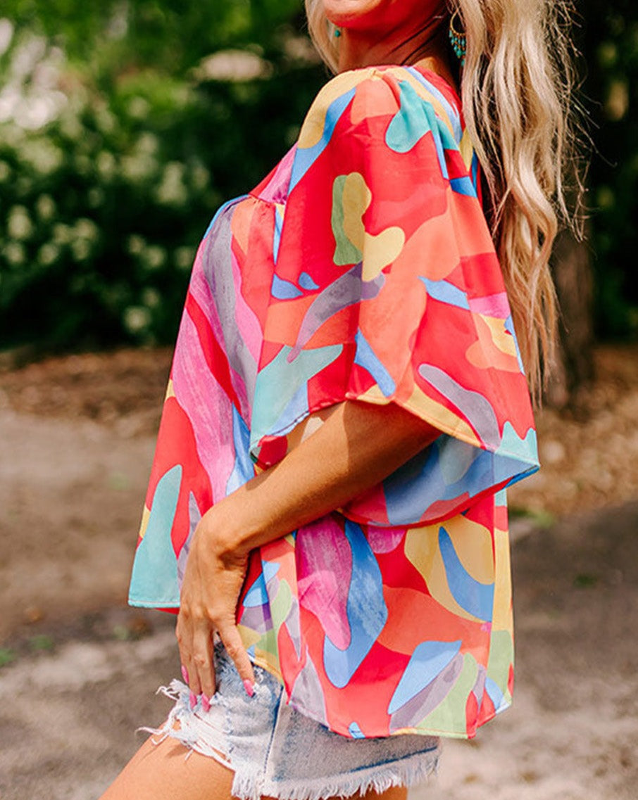 Abstract Wide Sleeve Blouse