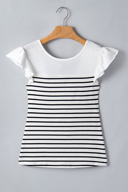 Stripe Contrast Bow Tie Back Ruffle Tank Top